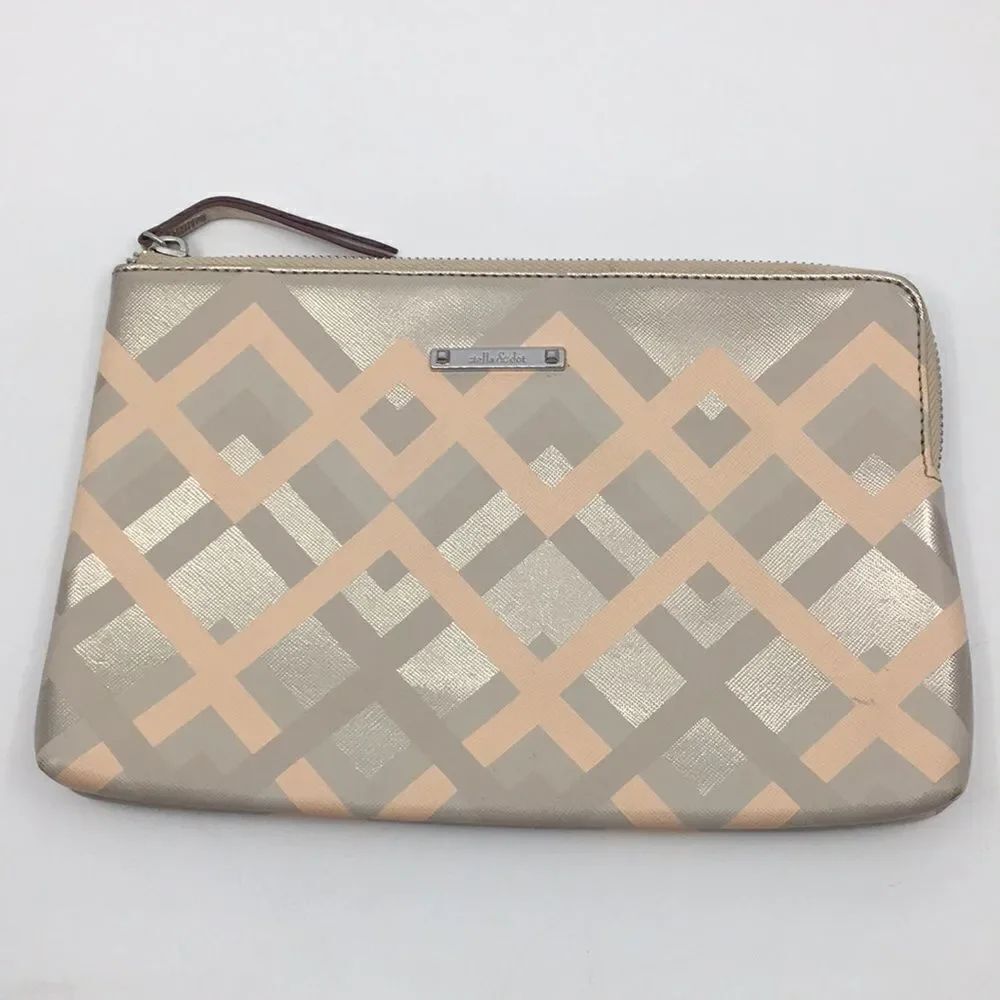 Stella & Dot Capri Pouch Clutch Metallic Chevron Pattern Rose Gold